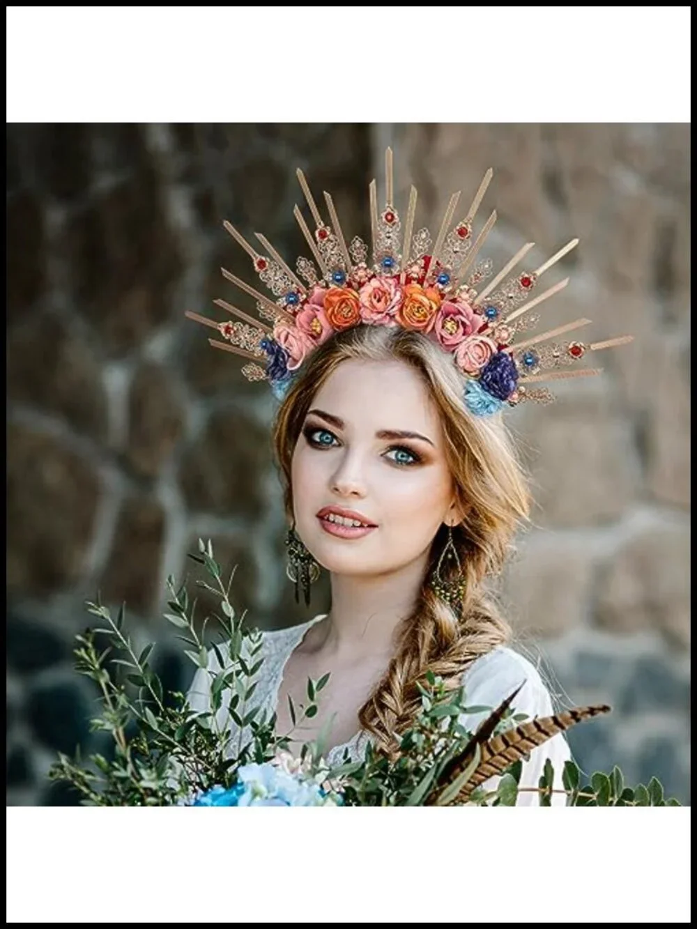 Handmade Blue Rose Halo Crown Renfaire Woodland Flower Headpiece for Women